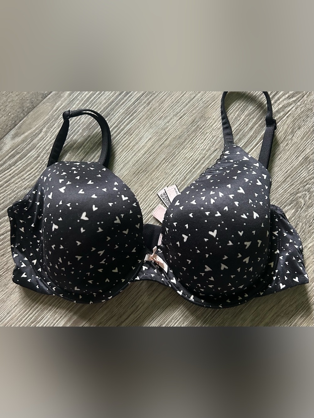 Victoria's Secret Black Bra with White Heart Print